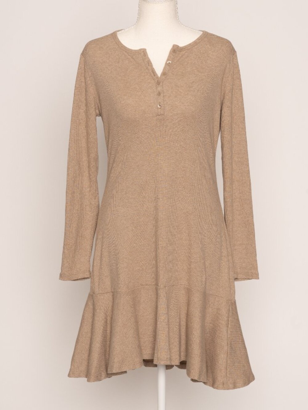 Max Jeans Heathered Oatmeal Henley Midi Dress Small Cozycore Neutral